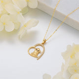 14K Gold Heart Highland Cow Pendant Necklace