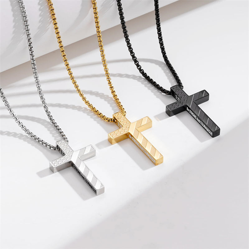 Stainless Steel Bible Verse Religious Cross Necklace for Men