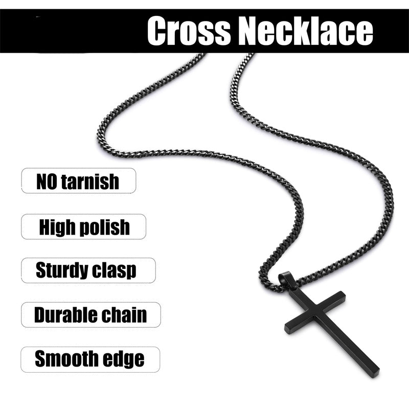 Sterling Silver Cross Pendant Necklace with 3.0mm Stainless Steel Cuban Chain