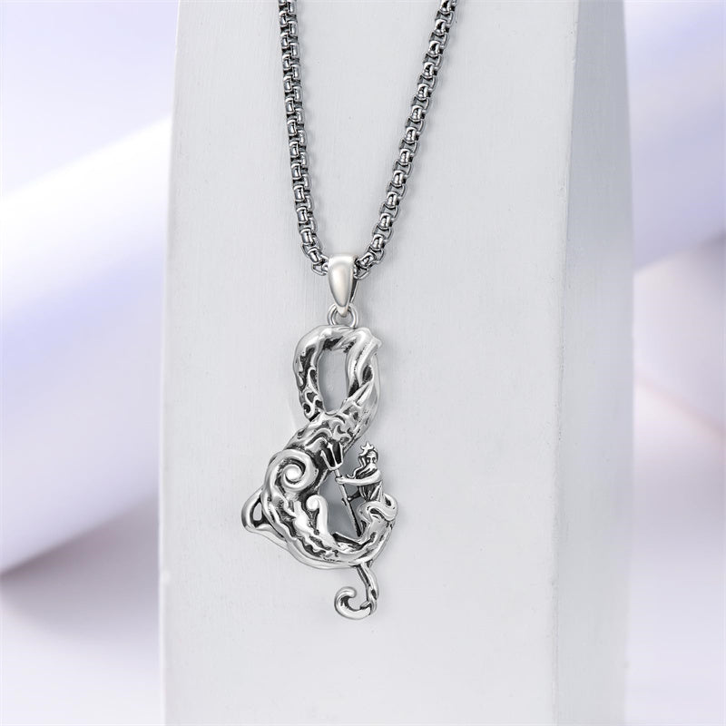 Sterling Silver  Poseidon Trident  Pendant Necklace for Men