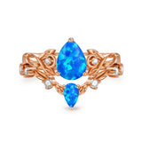 Sterling Silver 10K 14K 18K Gold Pear Cut Gemstone Leaf  Engagement Ring Set