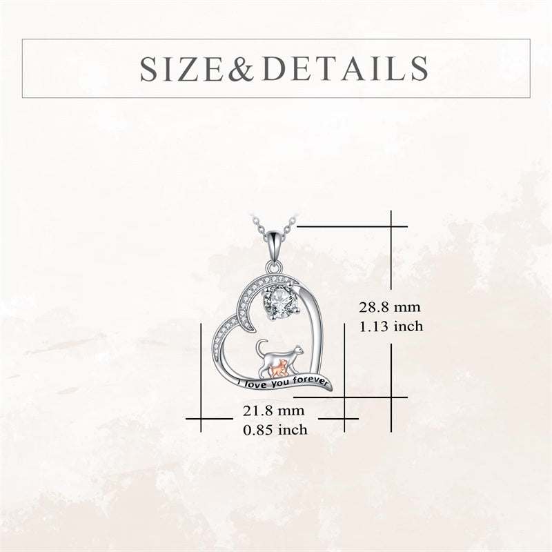 Sterling Silver Cat Pendant Necklace Engraved with I Love You Forever