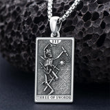 Sterling Silver Lovers Hierophant Magician Three of Swords Wheel of Fortune SkeletonTarot Card Pendant Necklace