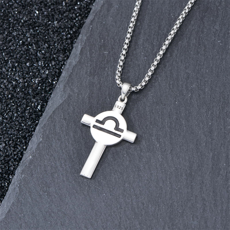 Sterling Silver 12 Constellation Cross Pendant Necklace