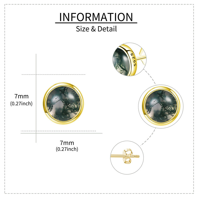 Sterling Silver Moss Agate Stud Earrings