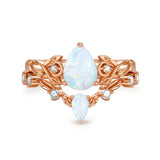 Sterling Silver 10K 14K 18K Gold Pear Cut Gemstone Leaf  Engagement Ring Set