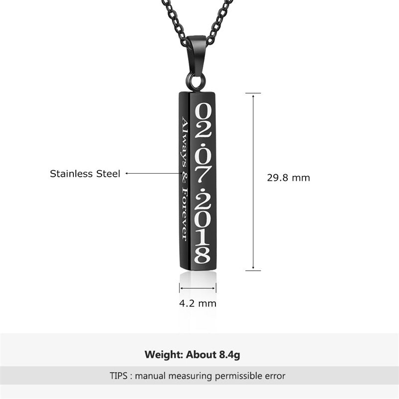 Stainless Steel Personalized Engraved Vertical Bar Necklace