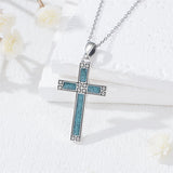 Sterling Silver Turquoise Obsidian Opal Necklace Christian Cross Pendant Necklace