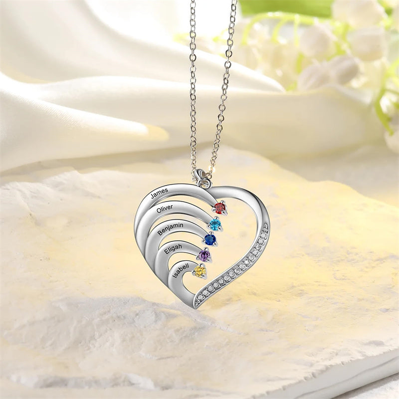 10K 14K 18K Solid Gold Personalized Engraved &Birthstone Pendant Necklace