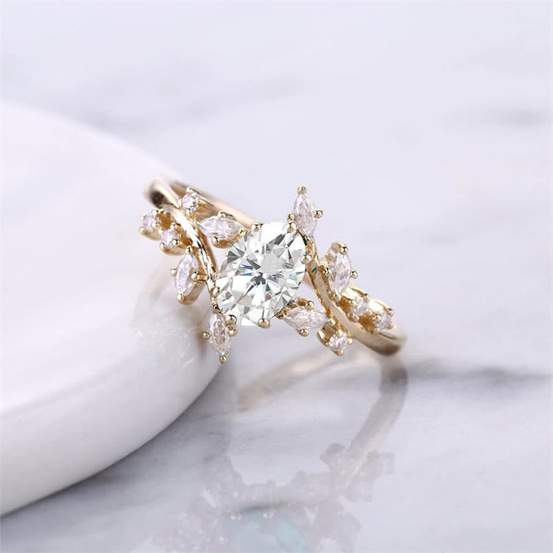 Sterling Silver 10K14K 18K Gold Oval Cut Moissanite/Lab Grown Diamond Engagement Ring