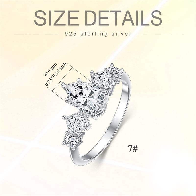 Sterling Silver Personalized Engraved 1.5 ct Pear Shape Engagement Ring