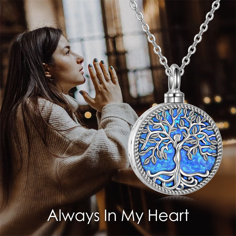 Sterling Silver Tree of Life Urn Necklaces Abalone Opal Shell Cremation Jewelry for Ashes