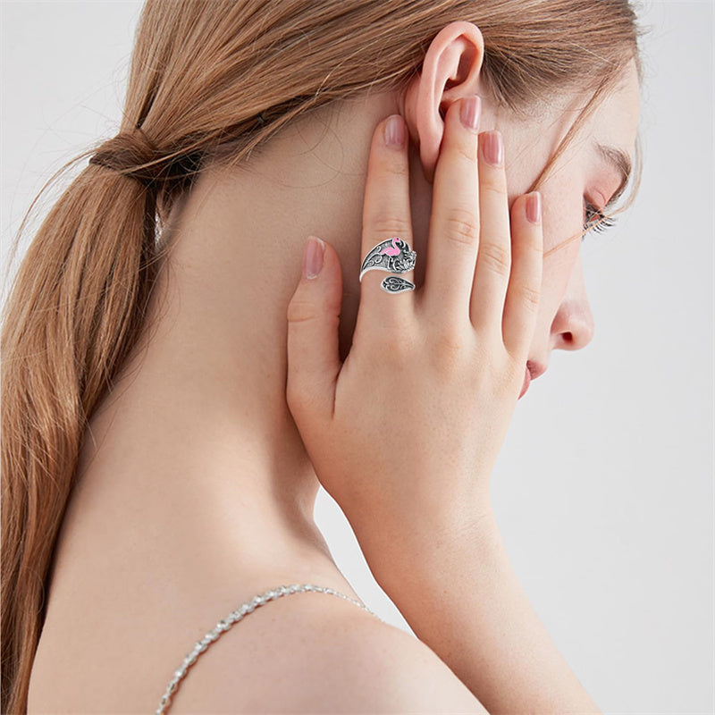 Sterling Silver Hummingbird Butterfly Bee Red Cardinal Pink Flamingo Adjustable Spoon Ring