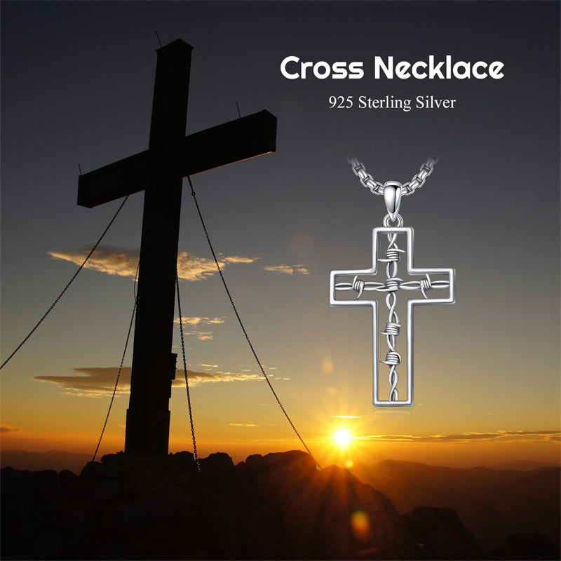 Sterling Silver Cross Christian Pendant Necklace for Men