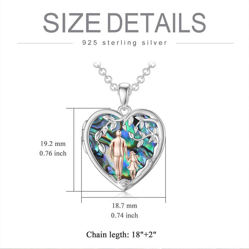 Sterling Silver Personalized Photo Abalone Shell Turquoise Malachite Father Daughter Pendant Necklace