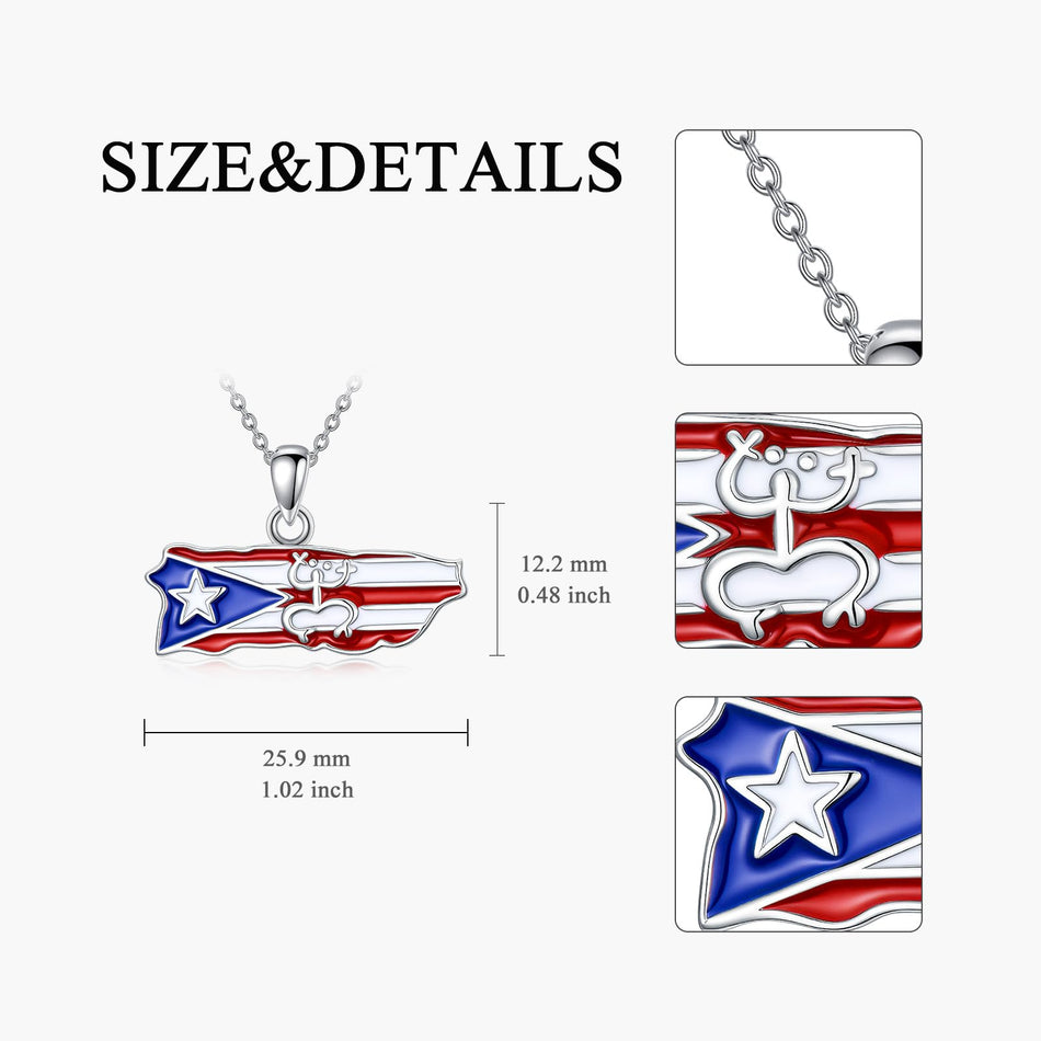 Sterling Silver Frog Puerto Rican Map Pendant Necklace