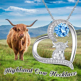 14K Gold 12 Months Birthstone Highland Cow Pendant Necklace