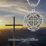 Sterling Silver Jerusalem Cross Pendant Necklace for Men