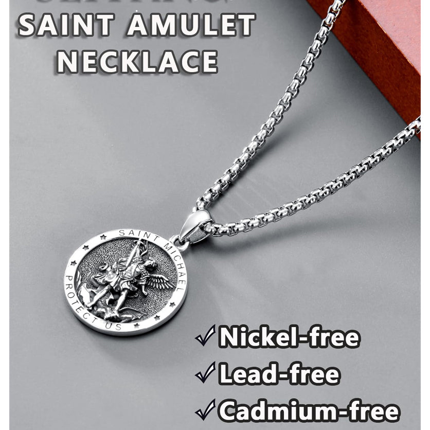Sterling Silver St Michael St Christopher Pendant Necklace for Men