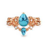 Sterling Silver 10K 14K 18K Gold Pear Cut Gemstone Leaf  Engagement Ring Set