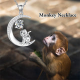 Sterling Silver Birthstone Cat Dog Monkey Pendant Necklace