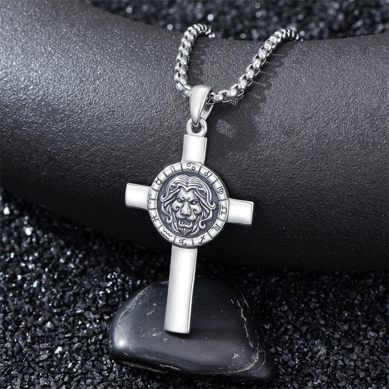 Sterling Silver 12 Constellation Cross Pendant Necklace