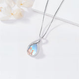 Sterling Silver Moonstone Father-Daughter Pendant Necklace Engraved with I Love You Forever