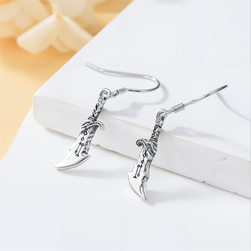 Sterling Silver Medieval Sword Dangle Cross Knives  Ankh Drop Earrings