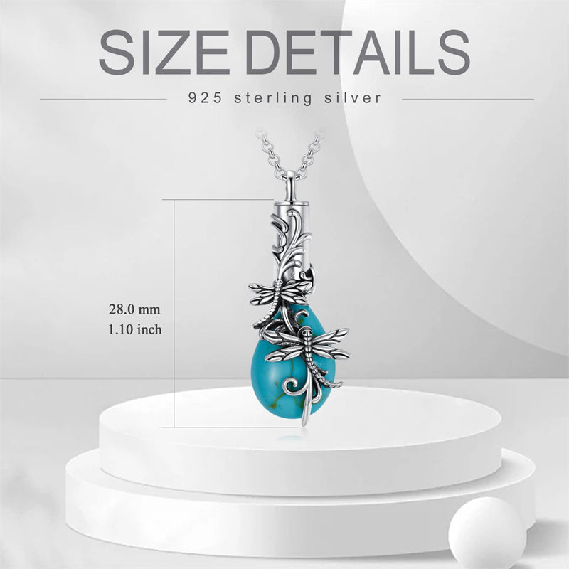 Sterling Silver Turquoise Drgonfly Butterfly Urn Necklace for Ashes