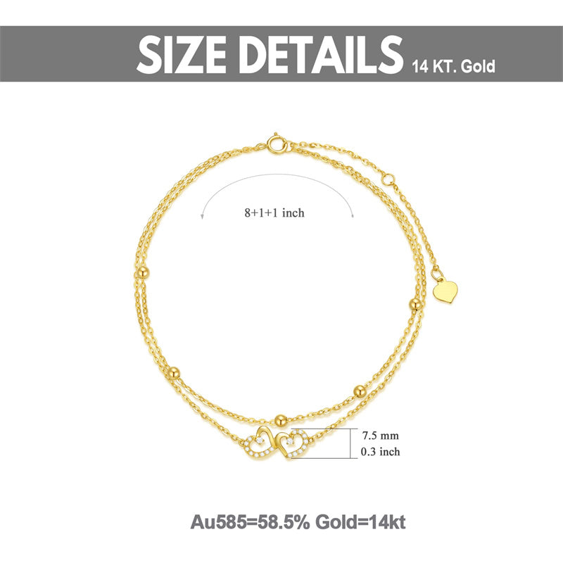 14K Gold Heart Layered Anklet