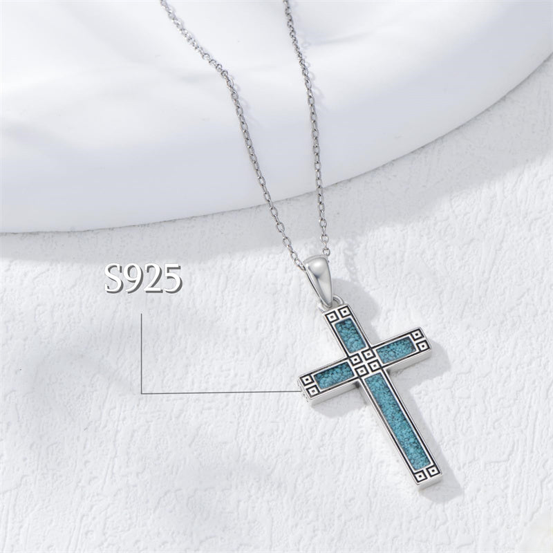 Sterling Silver Turquoise Obsidian Opal Necklace Christian Cross Pendant Necklace