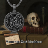 Sterling Silver Memento Mori Gothic Skull Amulet Pendant Necklace for Men
