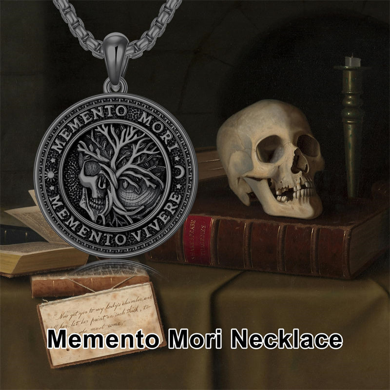 Sterling Silver Memento Mori Gothic Skull Amulet Pendant Necklace for Men