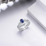 Sterling Silver 10K 14K 18K Gold  Oval Cut Unique Vine Gemstone Wedding Ring Set