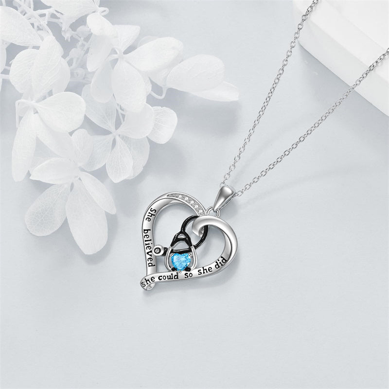 10K 14K 18K Gold Birthstone Caduceus & Stethoscope Pendant Necklace