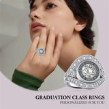 Sterling Silver Personalize Engraved Birthstone Class Ring for Women