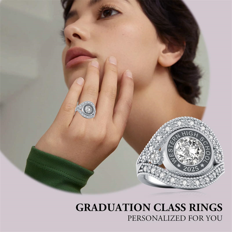 Sterling Silver Personalize Engraved Birthstone Class Ring for Women