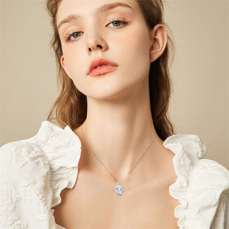 Sterling Silver Heart  Birthstone Highland Cow Pendant Necklace