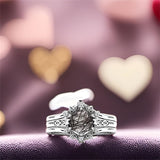 Sterling Silver 10K 14K 18K Personalized Engraved 2CT Natural Black Rutilated Quartz Engagement Ring Set