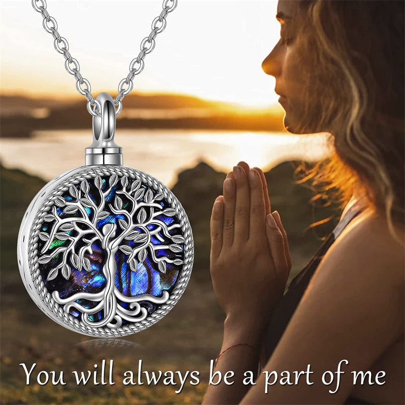 Sterling Silver Tree of Life Urn Necklaces Abalone Opal Shell Cremation Jewelry for Ashes