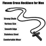 Sterling Silver Cross Pendant Necklace with Stainless Steel 2.0mm Rope Chain