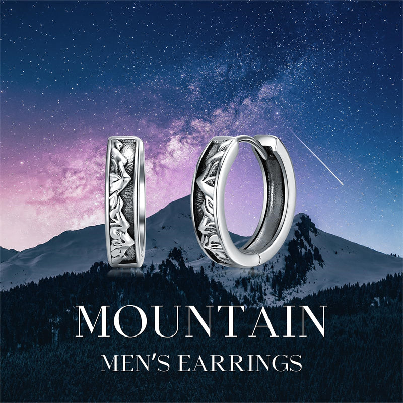 Sterling Silver Mountain Hoop Earrings