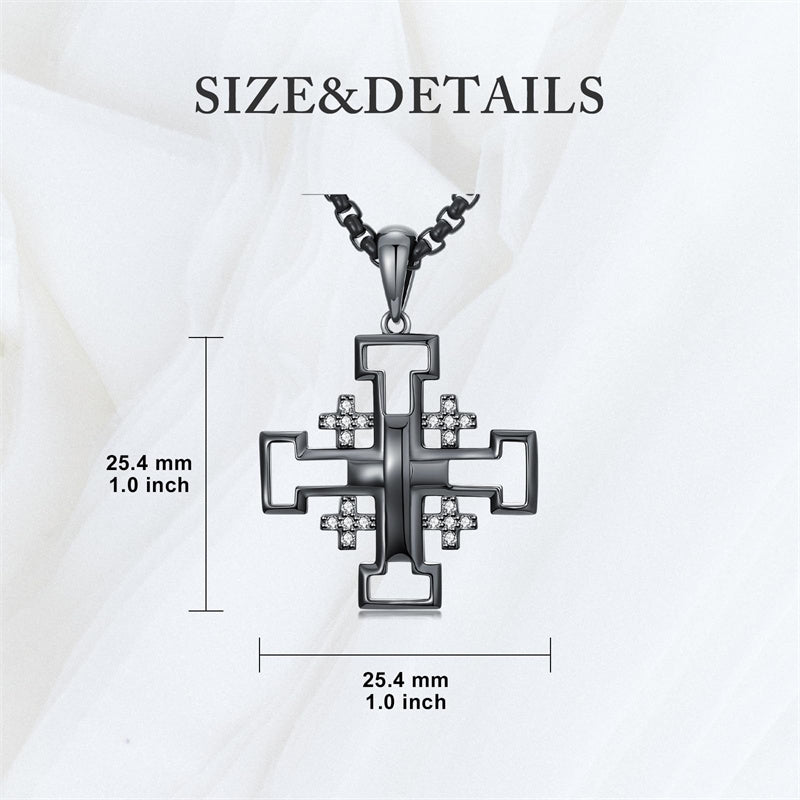 Sterling Silver Jerusalem Cross Pendant Necklace for Men