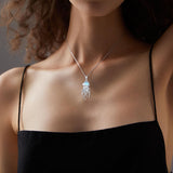Sterling Silver Moonstone Jellyfish Pendant Necklace for Women