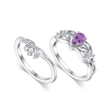 Sterling Silver Pear Shaped Gemstone Engagement Rings Set for Women