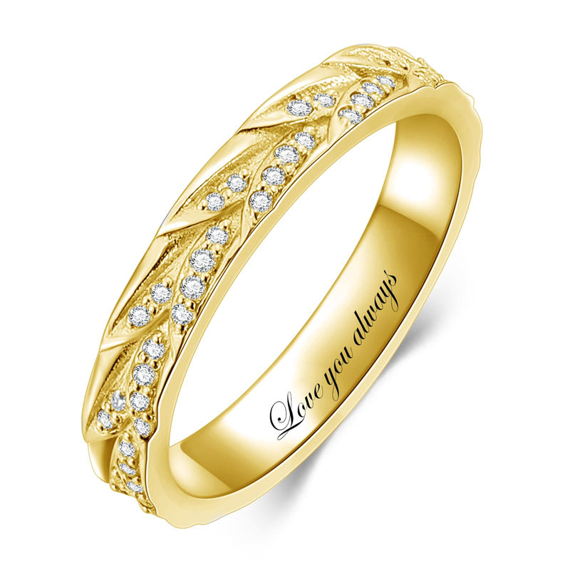 Sterling Silver 10K 14K 18K Gold Personalized Engraved Diamond Couples Rings Wedding Band Sets