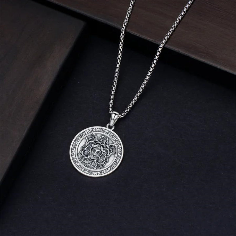 Sterling Silver Medusa Triple Moon Goddess Athena Pendant Necklace for Women