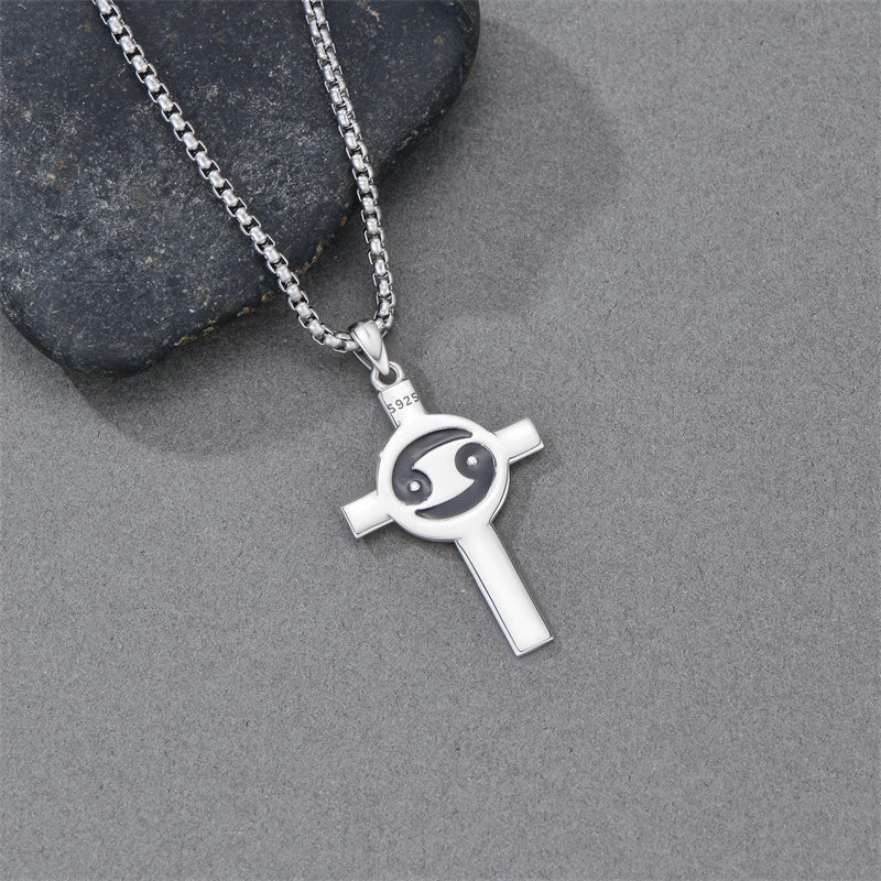 Sterling Silver 12 Constellation Cross Pendant Necklace