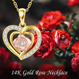 14K Yellow Gold Rose Heart Pendant Necklace