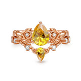 Sterling Silver 10K 14K 18K Gold Pear Cut Gemstone Leaf  Engagement Ring Set